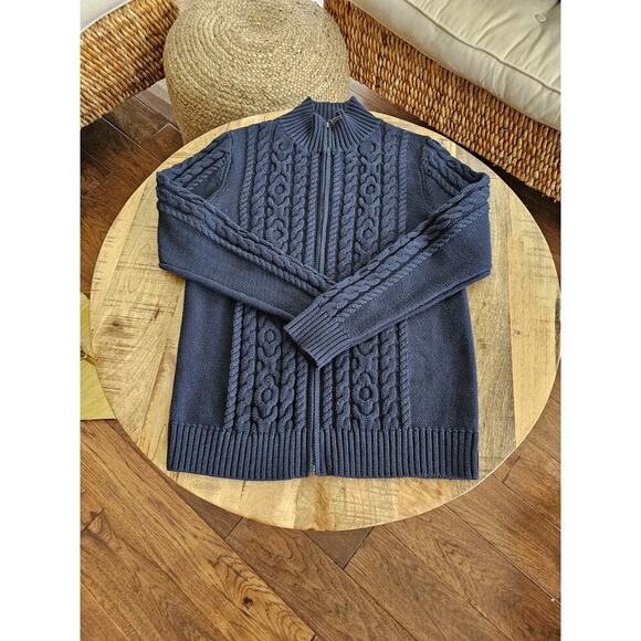 L.L Bean Navy Cableknit Cardigan Full Zip Sweater Women’s Size M Preppy - Picture 8 of 8